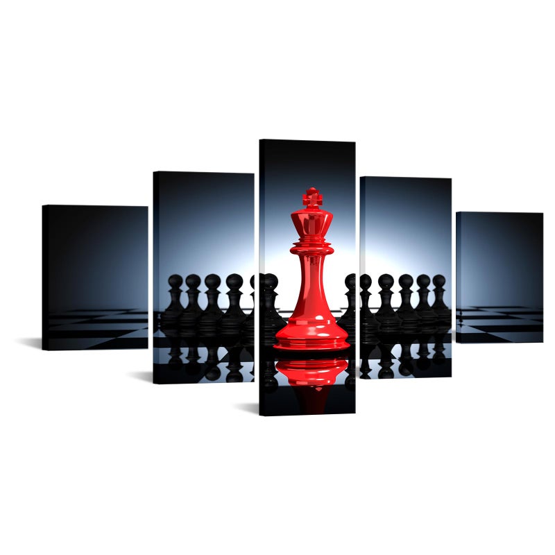 iHAPPYWALL Large 5 Pieces Modern Black And Red King And Knight Chess Pictures Print Canvas Wall Art for Home Chess Game RoomLiving Room Decor Ready To Hang - Image 1